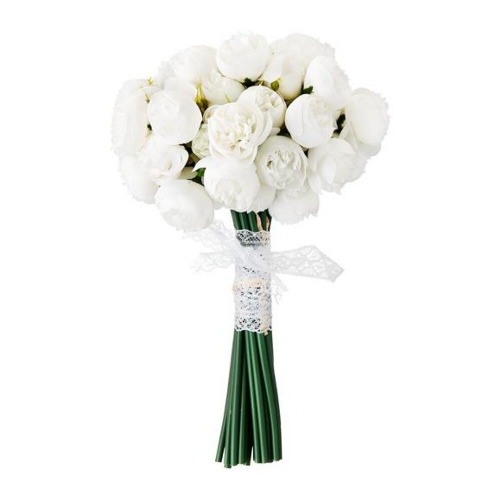 Artificial White Peony Flower Bouquet 11.8"